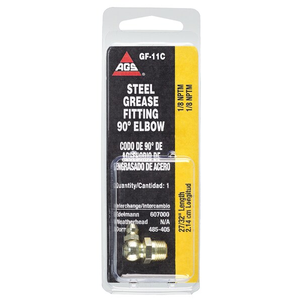 Ags Steel 90 Degree Grease Elbow, 27/32 Length, Male (1/8-27 NPT), 1/card GF-11C - main
